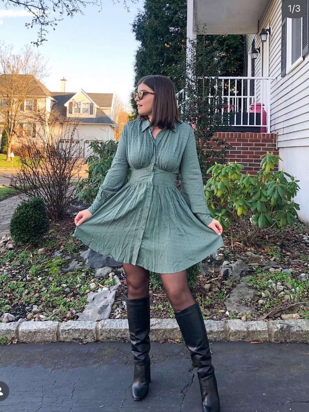 Boohoo Sage Green Long-Sleeve Mini Dress